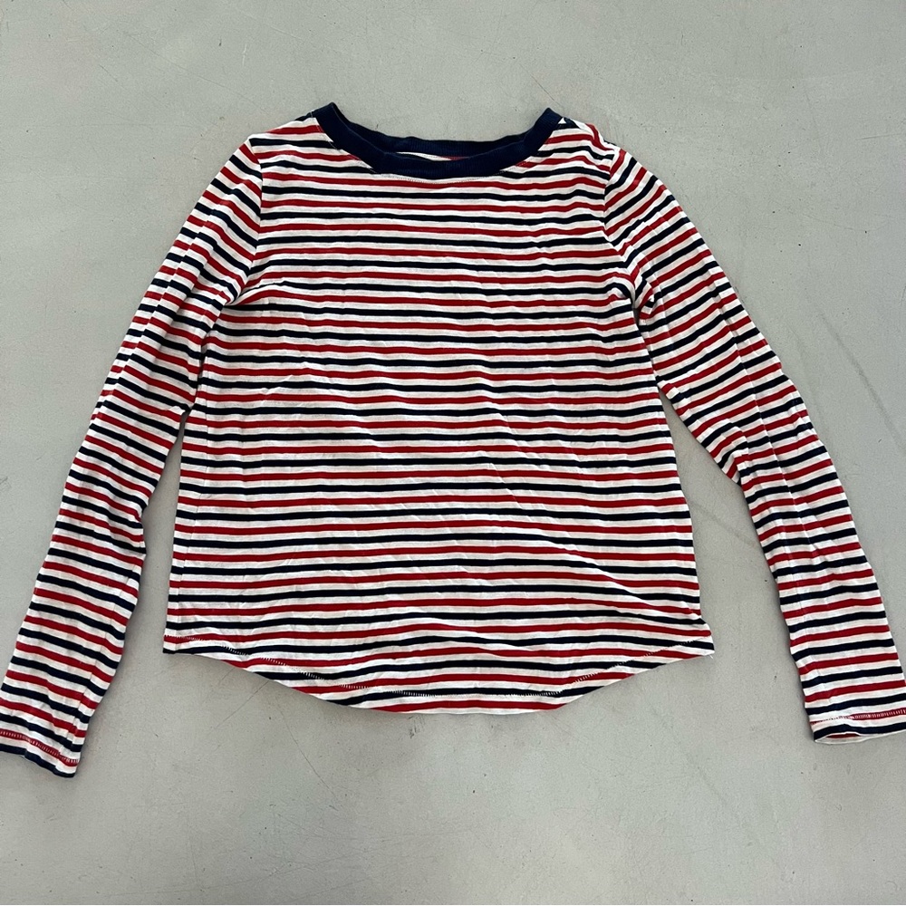 Madewell Long Sleeve Red White and Navy Blue Striped Top